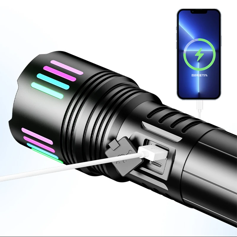 High power white laser fluorescent aluminum alloy 50W super powerful flashlight torch light led flashlight long range powerful
