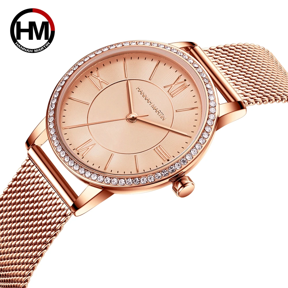 Hannah Martin Watch Factory Wholesale Price Fashion Luxury Japan Quartz Movement 3 Bar Waterproof Diamond Wrist Watch For Women