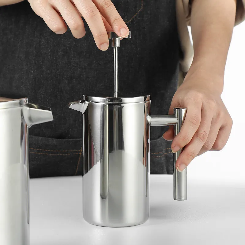 304 Stainless Steel European Hand Brewed 34oz Coffee Tea Maker French Coffee Pot Double Wall Tea Espresso Coffee Pot With Filter
