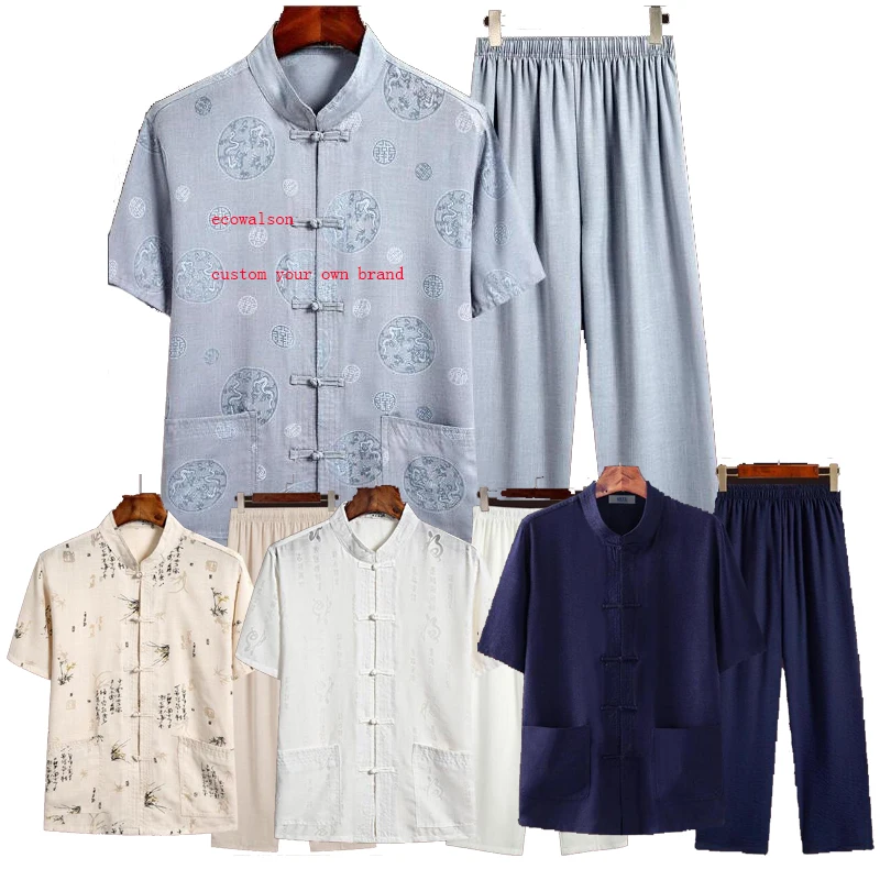 ecoparty  Summer Embroidery Bamboo Print Blouse Men Tang Suit Chinese Traditional Hanfu  Kung Fu Coat Father Oriental Cardigan