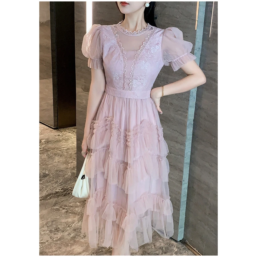 Elegant Dress for Women Summer New Style Light Luxury Fashionable Pink Long Dress Wholesale Clothing