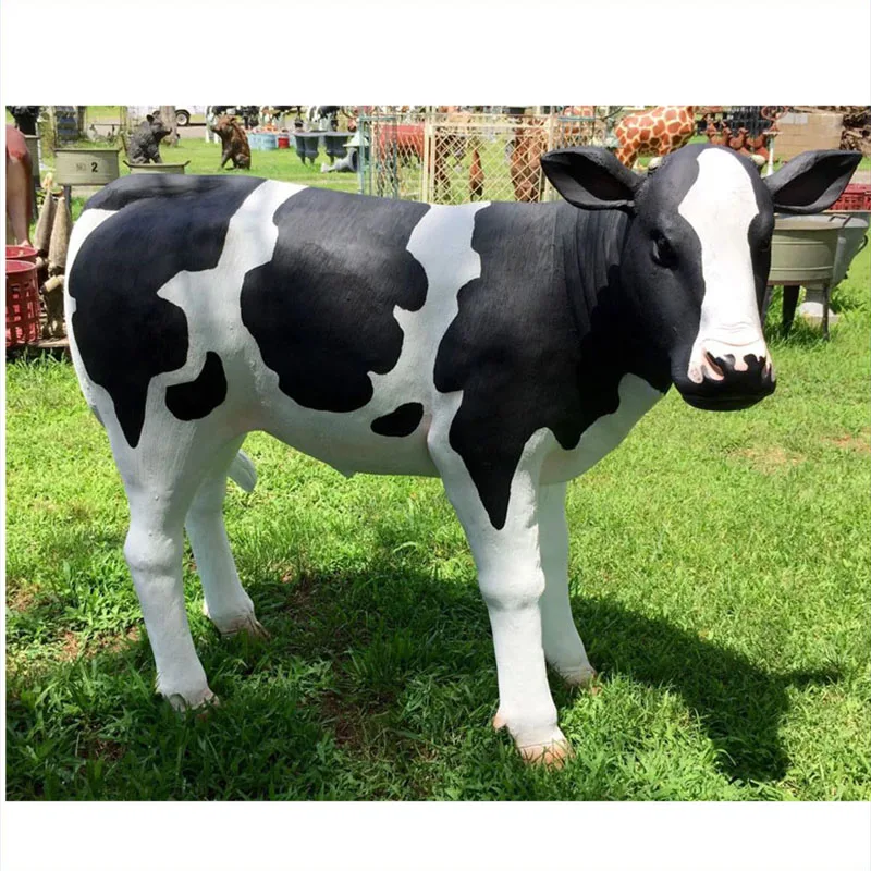 Handmade Artificial Life Size Large Fiberglass animal statues Resin Crafts Cow Statue cow Sculpture For Park Decoration