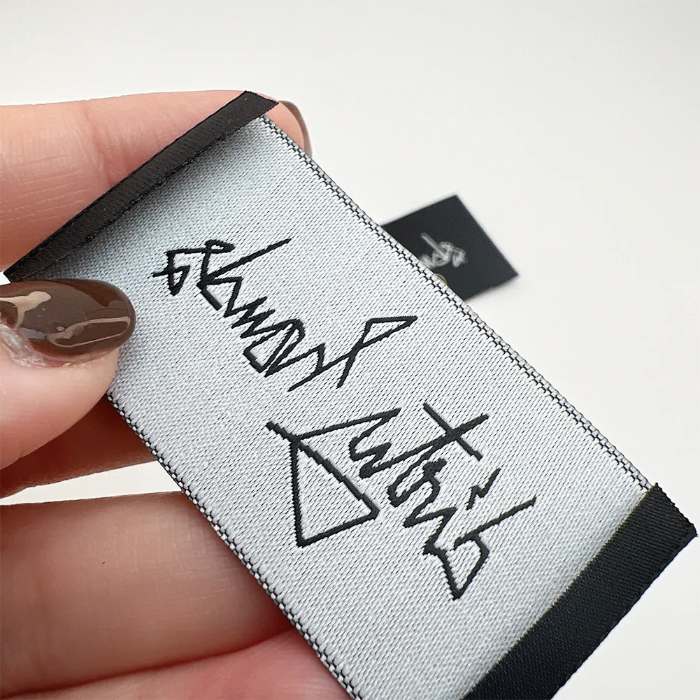 Eco-friendly Customized Your Own Trademark White Collar Tags End Fold Soft Woven Labels For Sweaters