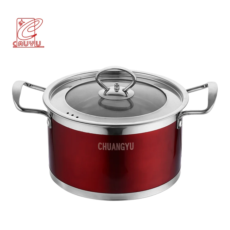 6Pcs Red Italian Stainless Steel Cooking Pot And Pan Cookware Set For Induction Cooker