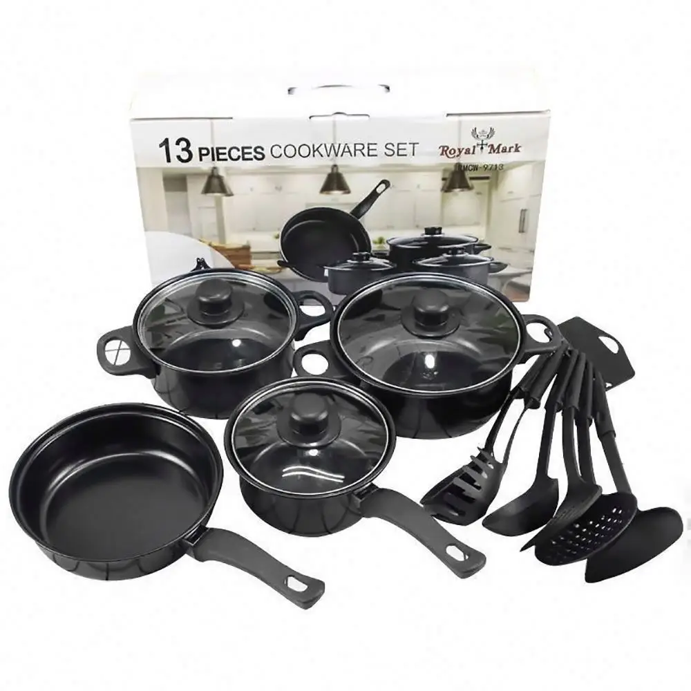 
2021 hot sale 13pcs cheap kitchen housewares iron non stick kitchen pots cookware sets 