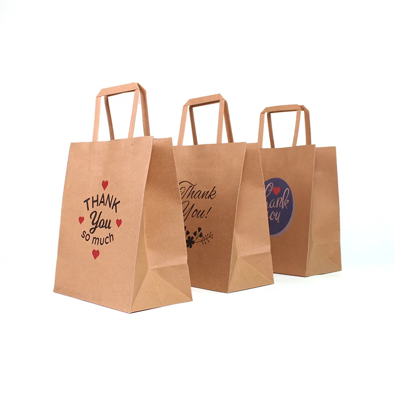 Factory Price Custom Logo Printed Take Away Kraft Craft Bolsa De Papel Paper Bag With Flat Handle