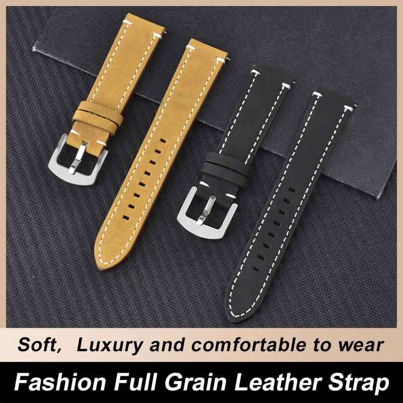 Top Grain Vintage Handmade Crazy Horse Genuine Leather Watch Bands Wrist Straps With Stainless Steel Buckle