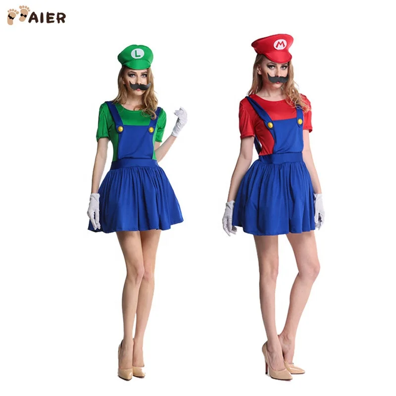 
Halloween Funny Super Mario Luigi Brother Costume With Hat Kids Children Adult Cartoon Fantasia Cosplay Jumpsuit 