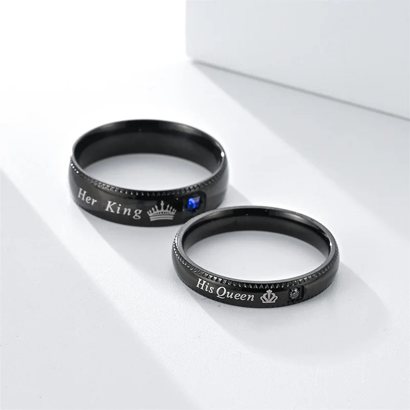 Fashion Her King His Stainless Steel Couple Ring Crown Titanium