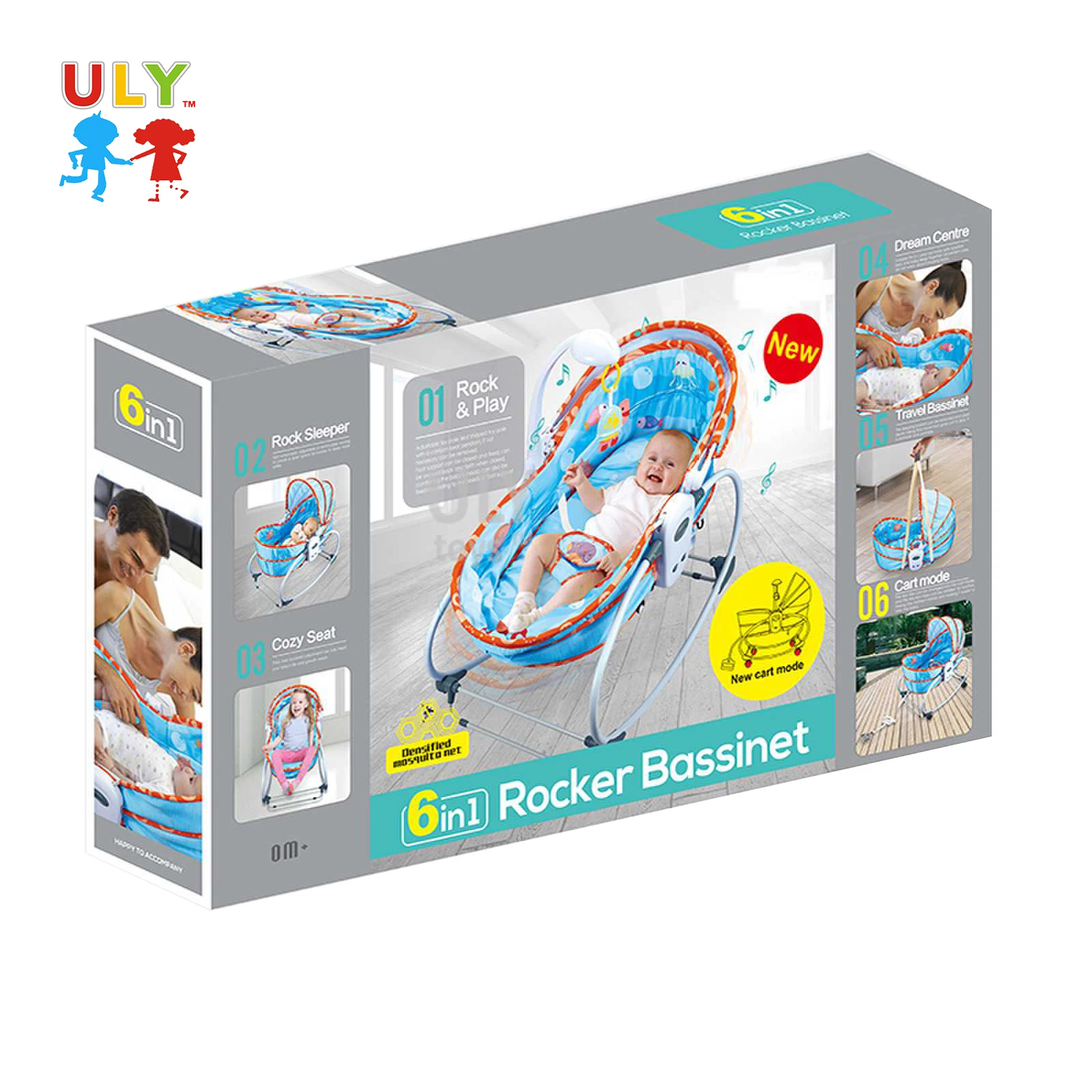 Top Quality 6 In 1  Rocker Bassinet for baby New Cart Mode  Have Mosquito Net And Universal Wheel Unisex