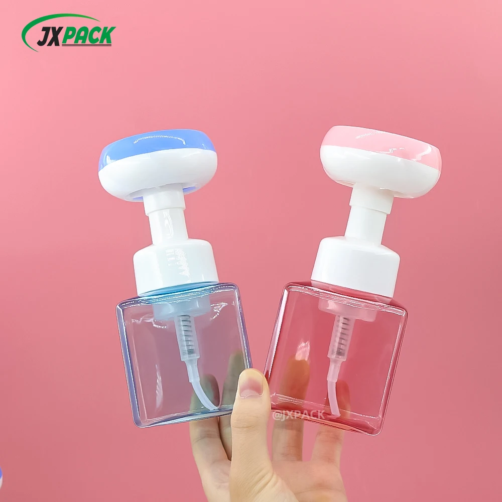 Foam pump dispenser bottle 200ml flower foam pump bottle pink square foaming soap bottles