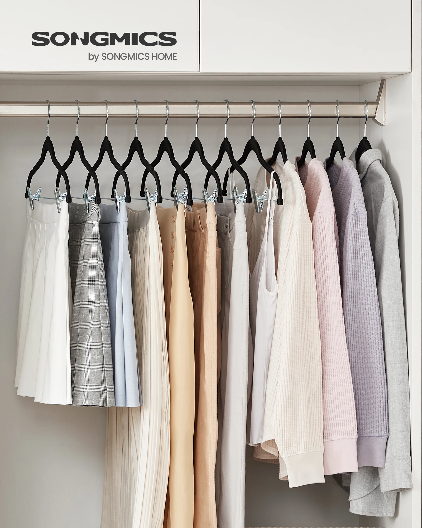 SONGMICS wholesale Set of 12 Velvet Hangers with Adjustable Clips Non-Slip Trouser Hangers