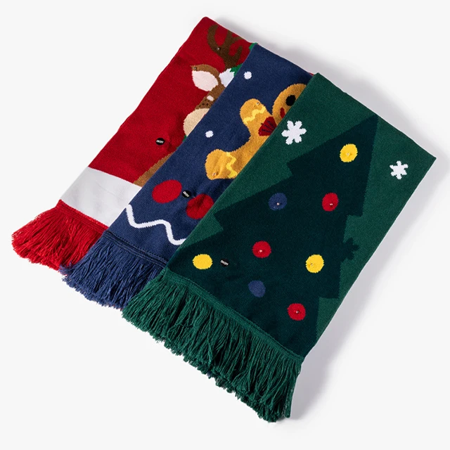 Custom acrylic jacquard kids knitted winter scarfs other shawls retro women satin scarf fashion ladies Christmas scarves