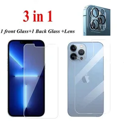 3-IN-1 Front+Back +Lens Protective Tempered Glass For 13 Pro Max  12 11 X 8 Plus Screen Protector Glass Film