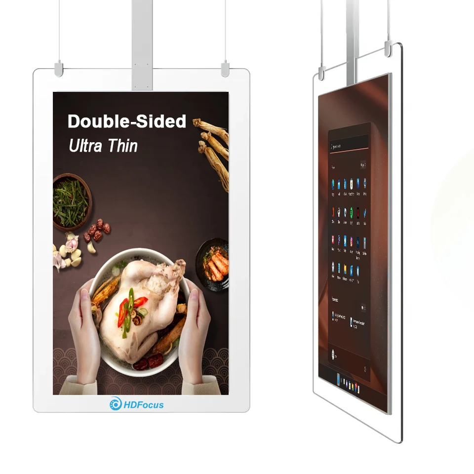 HDFocus Dual Screen Ceiling Hanging Lcd Advertising Player Digital Signage and displays Monitor Touch Screens Interactive Kiosk