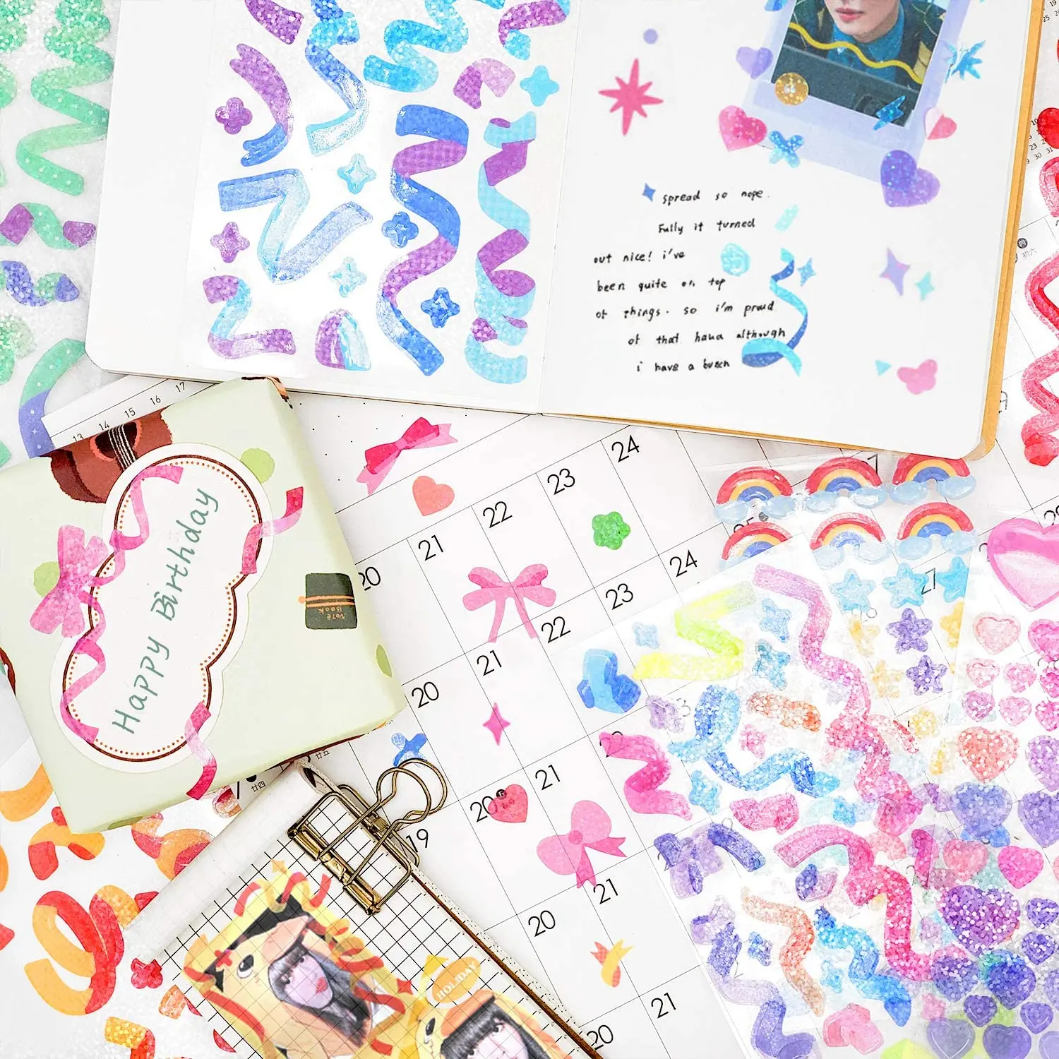 Customized Korean Kawaii Colorful Glitter Bowknot Stickers for Arts DIY Photocards