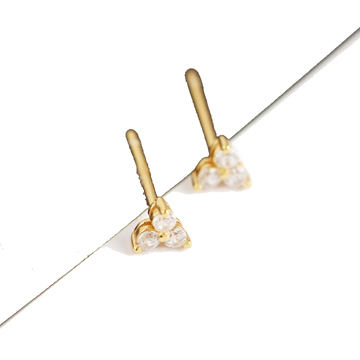 
Sterling Silver Tiny CZ Stud Earrings Delicate Cute Flower Gold Plated Stone Stud 