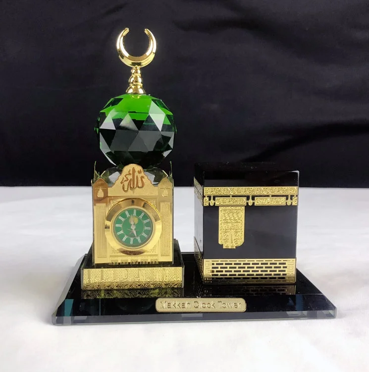 Mh-G0666 Crystal Kabba Makkah Mecca Clock Tower Crystal Glass Figurine Crystal Religious Crafts