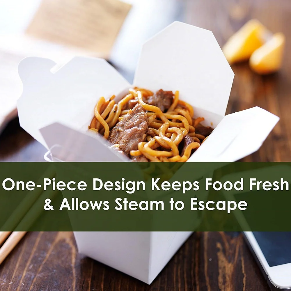 Custom Microwavable White Chinese 8 oz Mini Take Out Boxes Stackable Pails are Recyclable Treat Box for Restaurant Paper