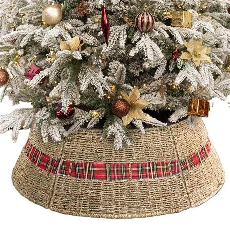 Folding Home Xmas Wicker Tree Baskets willow tree skirts decorations Natural Seagrass Christmas Tree Collar Skirt