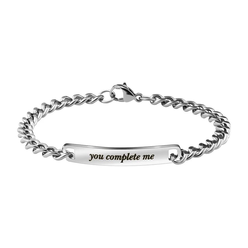 Custom His Hers Paired Bracelets Stainless Steel Bar Name Plate Personalized Gift for Couples Boyfriend Girlfriend for Parties