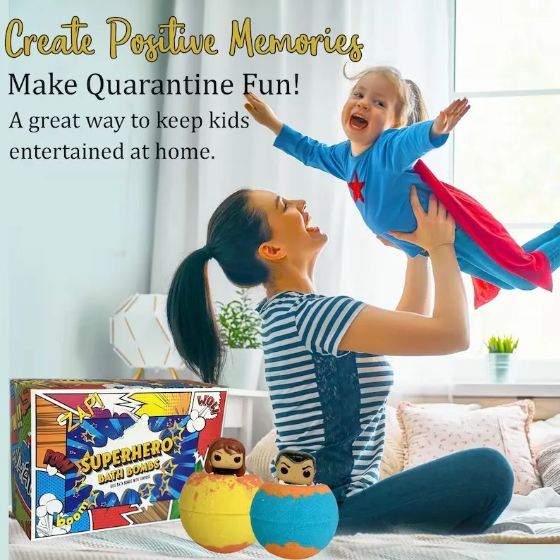 OEM Large Bath Bombs Natural Fizzy Bubble Organic Colorful Vegan Kids Bath Bombs with Surprise Toys Inside Superhero bathbombs