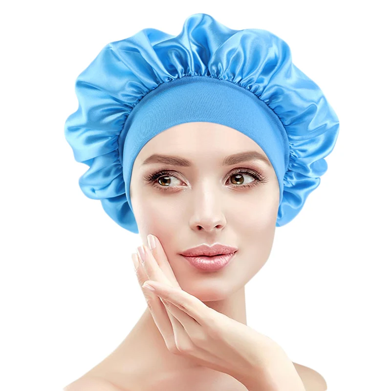 New Luxury Wide Band Satin Bonnet Cap comfortable night sleep hat hair loss cap