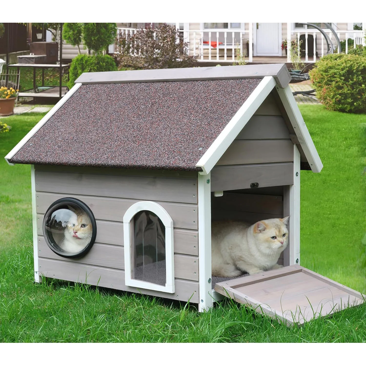 Attractive Plastic Features Hidden Wooden Cat Hut Comfortable Pet Beds  beautiful  wooden cat house both indoors and outdoors