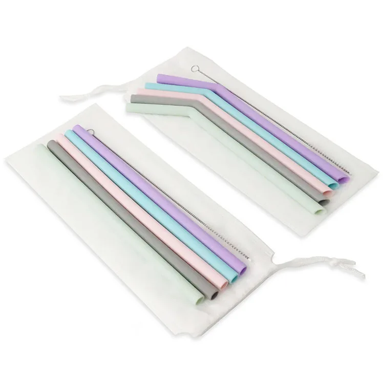 Reusable Flexible Silicone Fold Adult Child Reusable Eco-Friendly Silicone Drinking Straw Sets