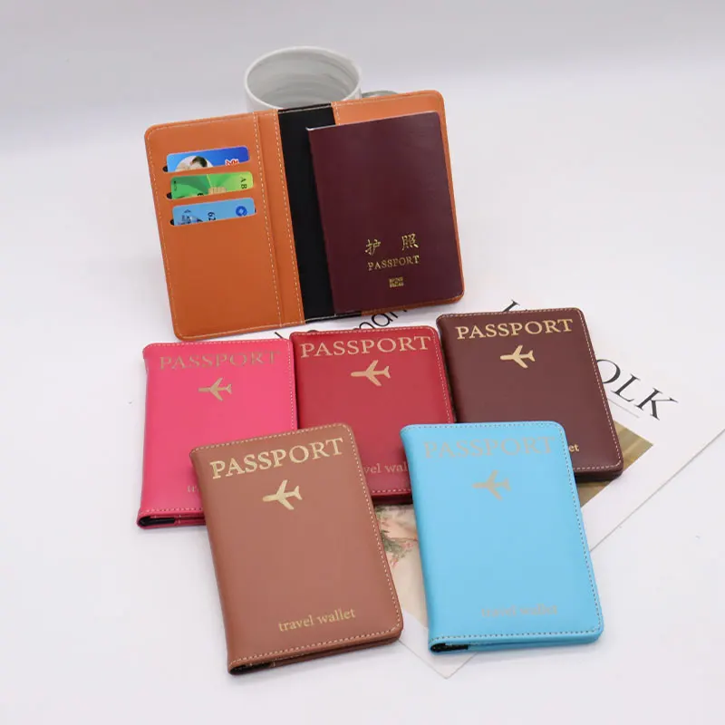 High Quality Custom Logo PU Leather Passport Cover RFID Blocking Travel Wallet with Card Case and Passport Holder