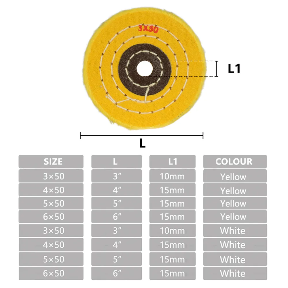 Buffing Wheel Mirror Polish Tools 3 4 5 6 Inch White / Yellow Inner Hole 10-16Mm for Metal Polishing Tool Cotton Cloth Wheel