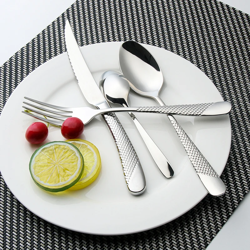 Luxury Hotel Silverware Set ss18/10 Stainless Steel Cutlery for Dinner-Spoon Knife Fork Flatware for Home or Wedding 10pcs MOQ