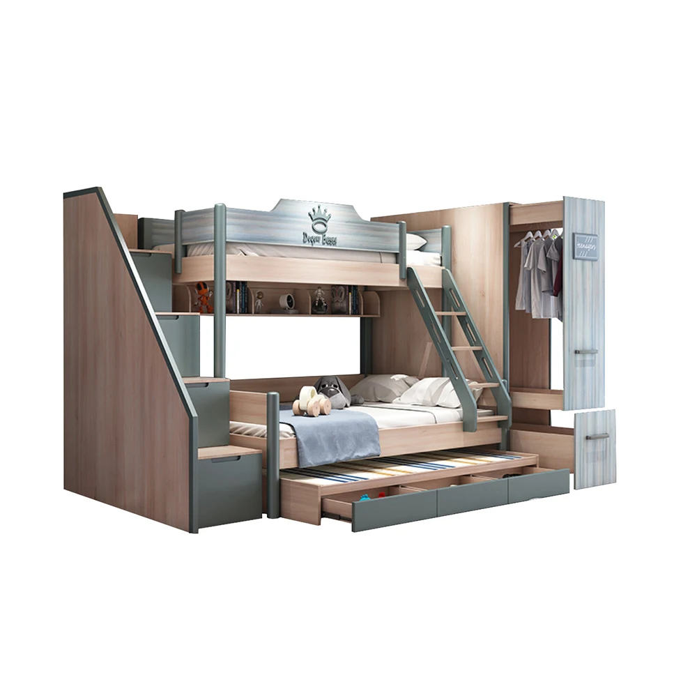 Новая модель хранения двухъярусные кровати с Столом дети двухъярусные кровати хранения и лестницы