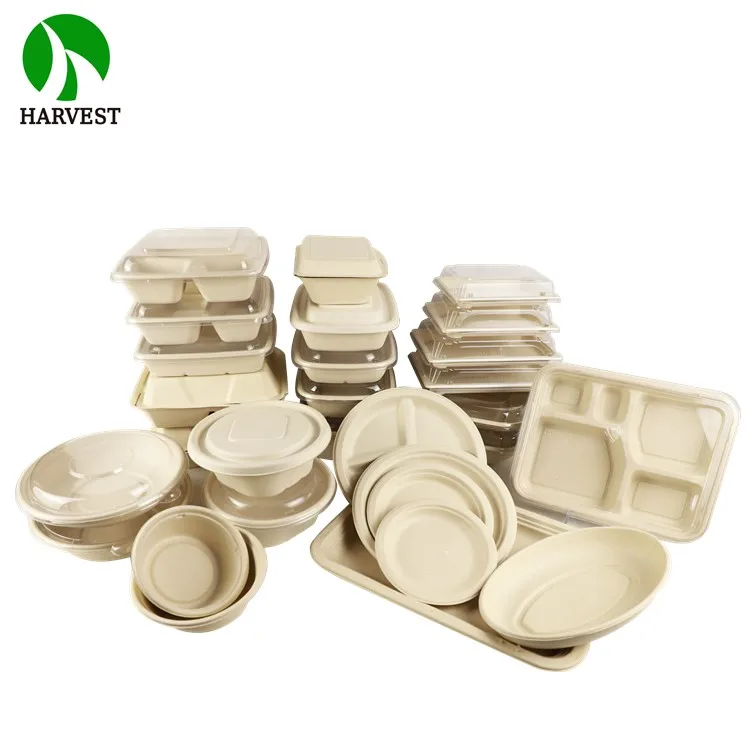 Disposable eco-friendly bamboo paper pulp takeaway food containers