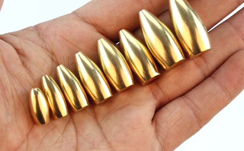 Wholesale 1.8g-21g Bullet Brass fishing sinkers worm Sinkers Weights Cone-shape Lead Bullet Weight Fishing Copper Sinker