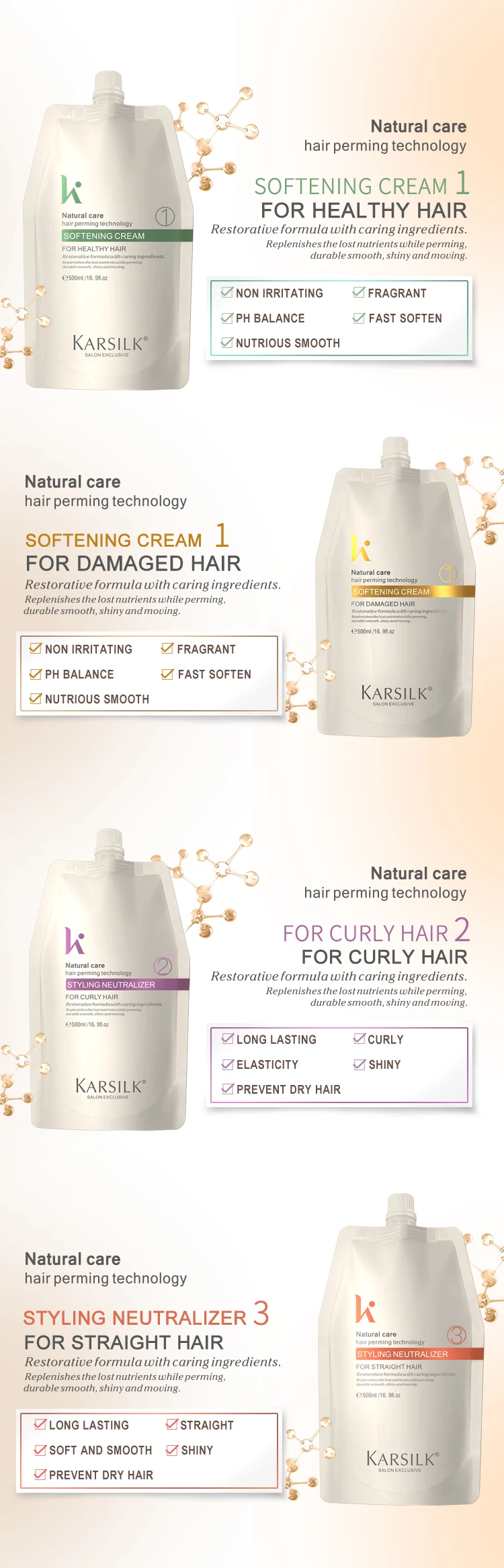 Hot sell Premium keratin and collagen infused hair curly perm set softener & neutralizer for normal to resistant hair