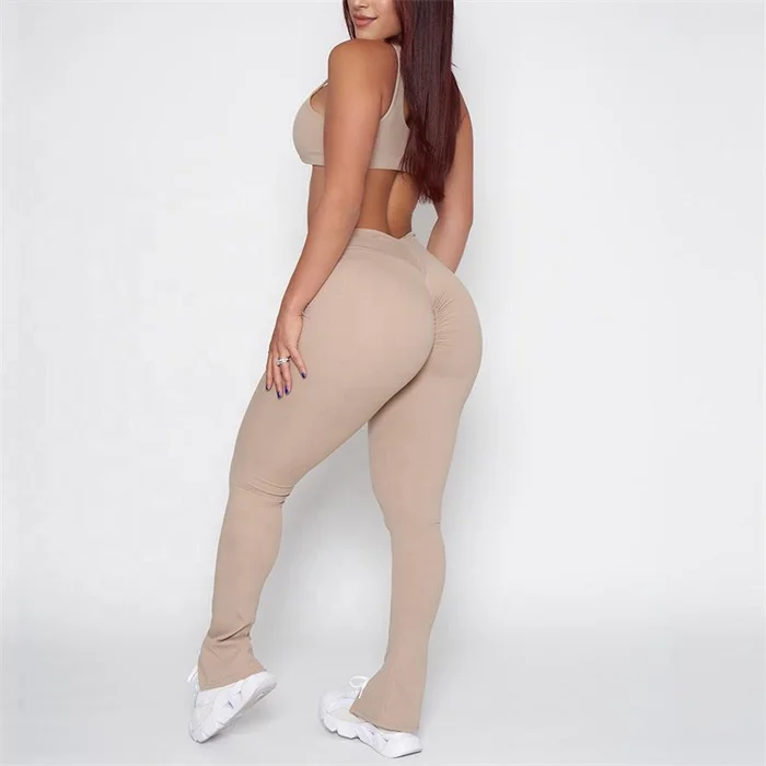 New Arrival Nude Hot Sexy Gym Set High Waist Scrunch Super Soft Leggings Two Pieces Sets For Women