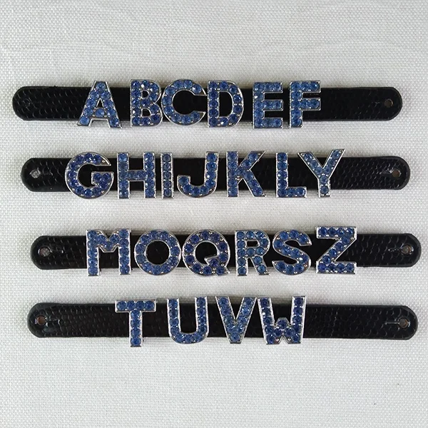 Customize  A-Z Full Blue Rhinestones 10mm Slide Alphabet Letters for 10mm Slide Wristbands/Bracelets