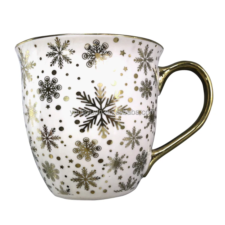 YDY Porcelain Factory Cheap Ceramic Porcelain Metal Design Cups Golden Mug Christmas Ceramic Mug Coffee Mugs With Gold Handle