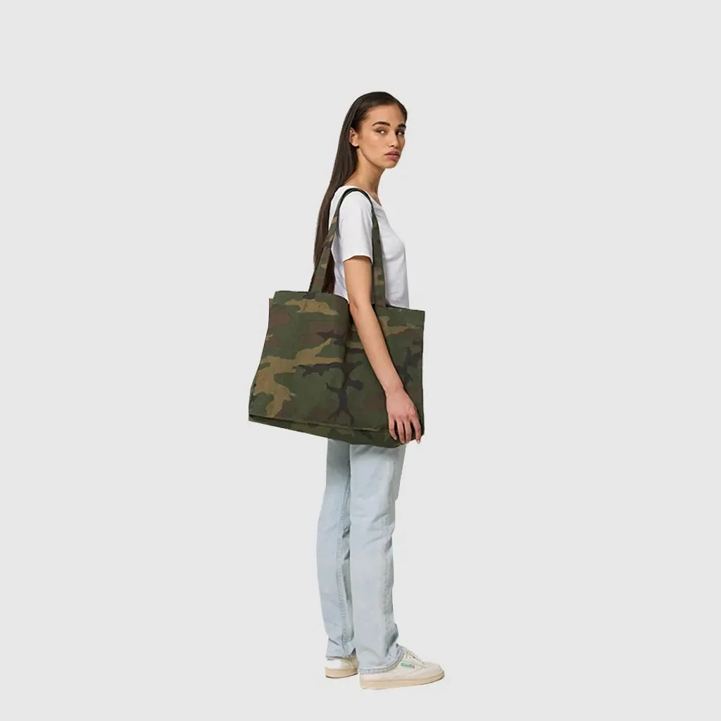 Camo Shopper beach Tote Bags Recycle Material RPET custom shopping Canvas recycled cotton bags