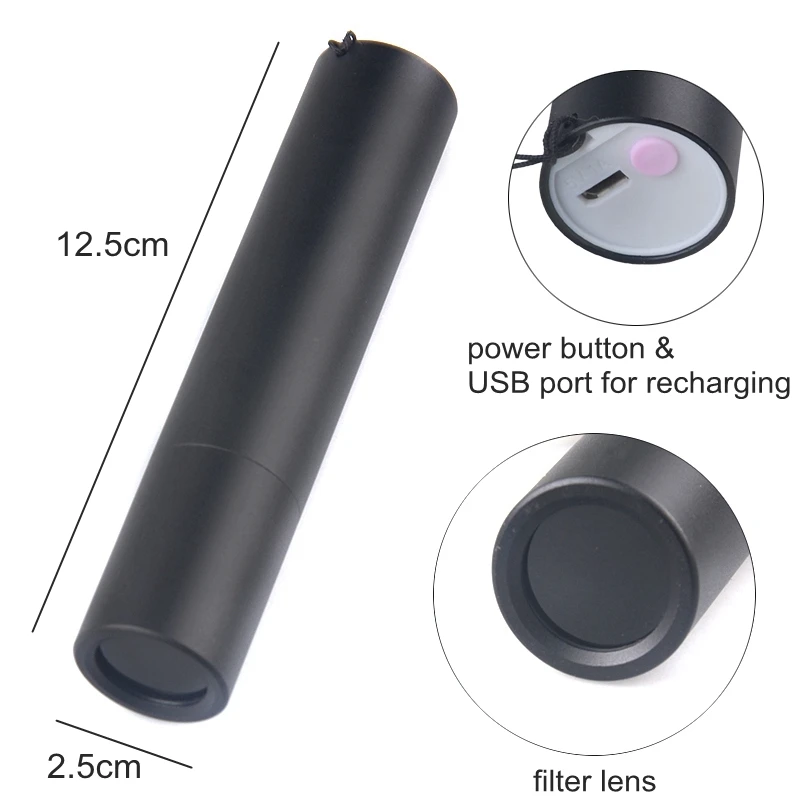 UV Filter 365nm USB Recharbeable Aluminum Flashlight UV Light Antigen Rapid Test