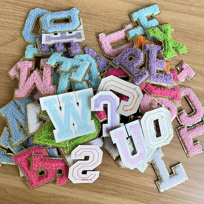 5.5cm 6.5cm Embroidered Letter Applique Patch DIY Iron On Self Adhesive Letters Patches for Cosmetic Bag Clothing Decoration