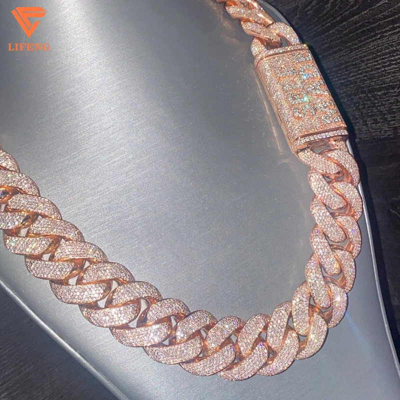 Customizable 14K White Gold Bubble Chain Necklace 7 Rows Ice D VVS Moissanite 925 Silver Big Cuban Link Charm New Design Diamond