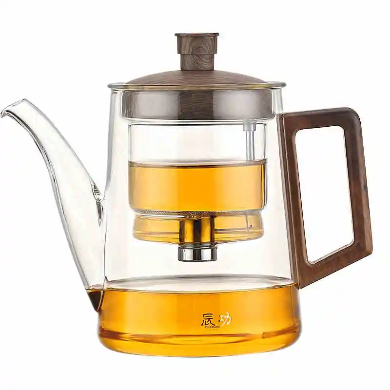 Wholesale thickened heat resistant glass teapot Transparent household flower teapot