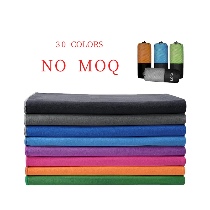 Wholesale Custom Small Big Size Beach Towel NO MOQ Light Weight Microfiber Suede Towel With Mesh Bag In Stock