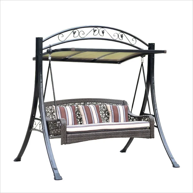Outdoor Leisure Three Seat Hanging Swing Chair Garden Patio Cane Rocking Chair
