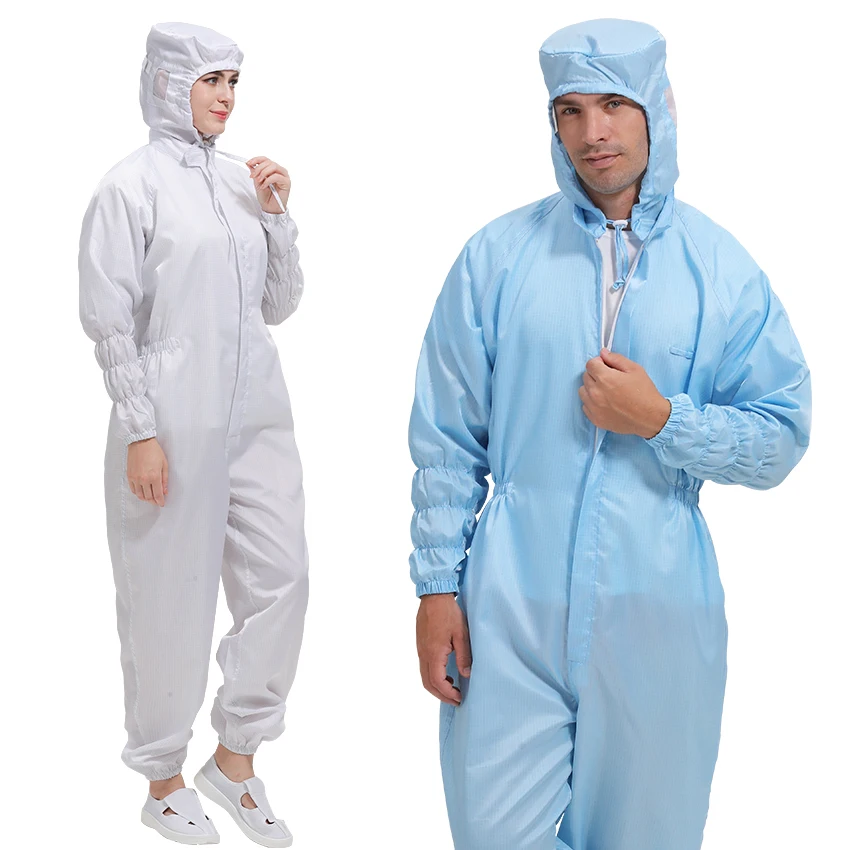 Reusable Washable Dust free ESD Clothes Jumpsuits Coverall Gowns Anti-static Cleanroom clothing with Hood for Cleanroom Industry