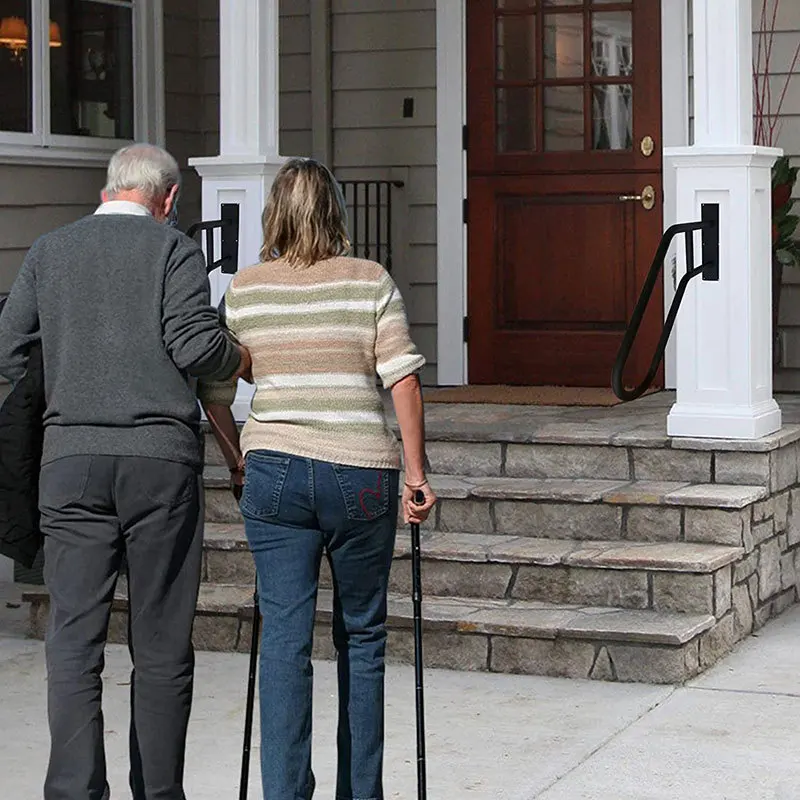 Factory Custom Black Powder Coated Non-Slip Metal Steel Pipe Outdoor Step Stairs U-Shape Wall Mounted Handrails