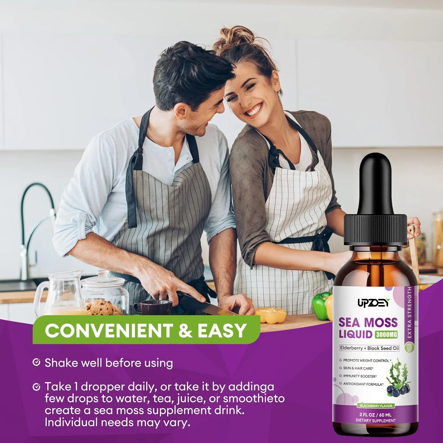 Private Label Natural 7-In-1 Sea Moss Liquid Drops with Burdock Root Supplement for Joint, Digestion, Thyroid, Hair & Skin