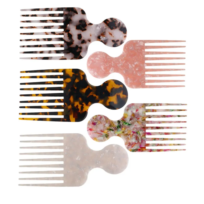 4mm thickness korea japan design afro handle Engraved custom logo  tortoiseshell afro hair salon curl hair combs  for women
